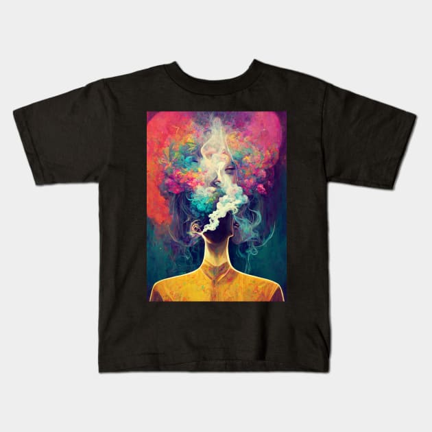 Smokey head, psychedelic, dmt, portrait Kids T-Shirt by DesignsBySaxton